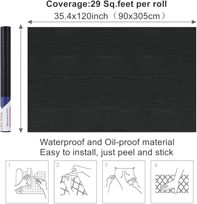 Arthome Peel and Stick Contact Paper Black Wood Wallpaper Self-Adhesive & Removable Vinyl Wall Paper for Countertop Furniture Kitchen, Easy to Clean, (33" x 120") - Image 6
