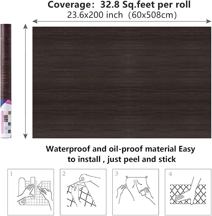 Arthome 23.6" x200''Peel and Stick Wood Contact Paper Self-Adhesive Brown Walnut Wallpaper,Decorative Vinyl Film for Countertop,Cabinets,Shelf,Drawer Liner,Easy to Clean Removable Wall Covering - Image 7