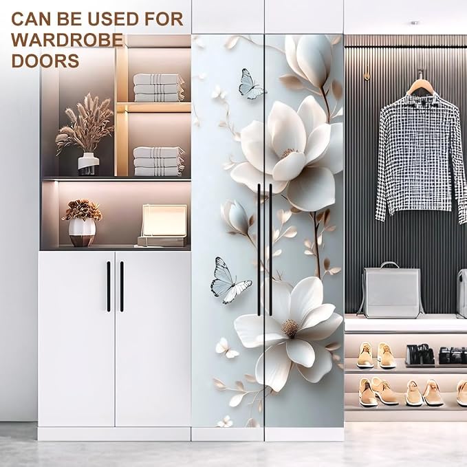 White Magnolia Door Mural, Butterfly Floral 3D Door Cover | Waterproof PVC, 30.3" W x 78.7" L; white magnolia design for bedroom, living room, office or closet doors. - Image 8