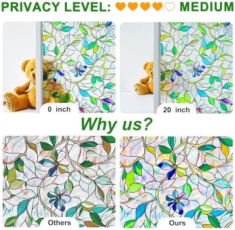 SOMWISE Rainbow Stained Glass Window Privacy Film,Heat Blocking Decor Cling - Image 6