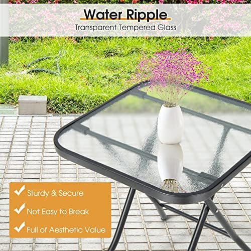 GIANTEX Square Folding Side Table, Patio Table w/Tempered Glass Tabletop - Image 6