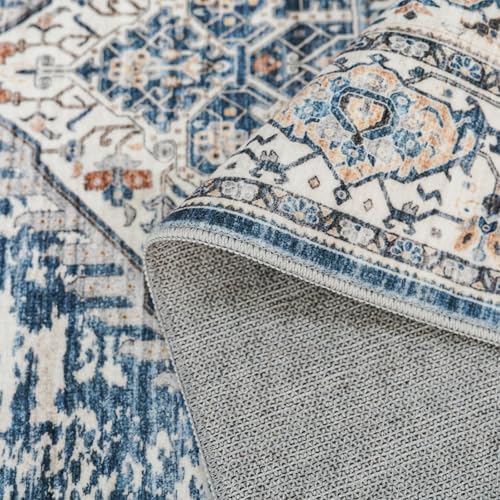 YOUFORTONG Washable Rug 3x5 Area Rugs: Soft Ultra Thin Low Pile Mat Machine Washable Indoor Doormat Lightweight Entry Rug Anti Slip Backing Rugs for Living Room Bedroom Kitchen 3'x5' Blue - Image 6