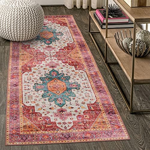 Moynesa Ultra-Thin Washable Pink Runner Rug - 2x6 Washable Long Hallway Rug Runner Kitchen Mat, Oriental Medallion Laundry Room Carpet Runner for Powder Dressing Room Cabinet Bedside Bathroom - Image 6