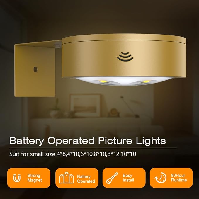 3Pack Picture Light Battery Operated Painting Lights for Wall Wireless Magnetic Display Art Light with Remote Control,Dimmable&Timer Portrait Light for Art Frame Artworking,Wall Decor Puck Lights-Gold | 3Pcs Wireless Magnetic Display Art Light with Dim... - Image 9