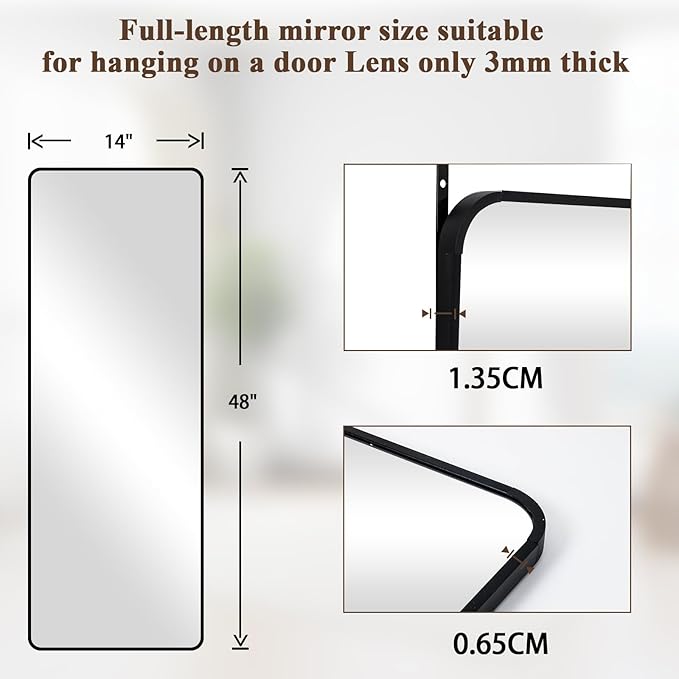 VooBang 14"x48" Full Length Over The Door Mirror, Full Body Wall Mirror - Image 6