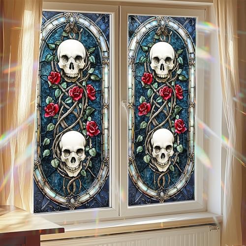 HOMETITUTE Gothic Skull Rose Privacy Window Film Cling 17.7x39.3 PVC - Image 7
