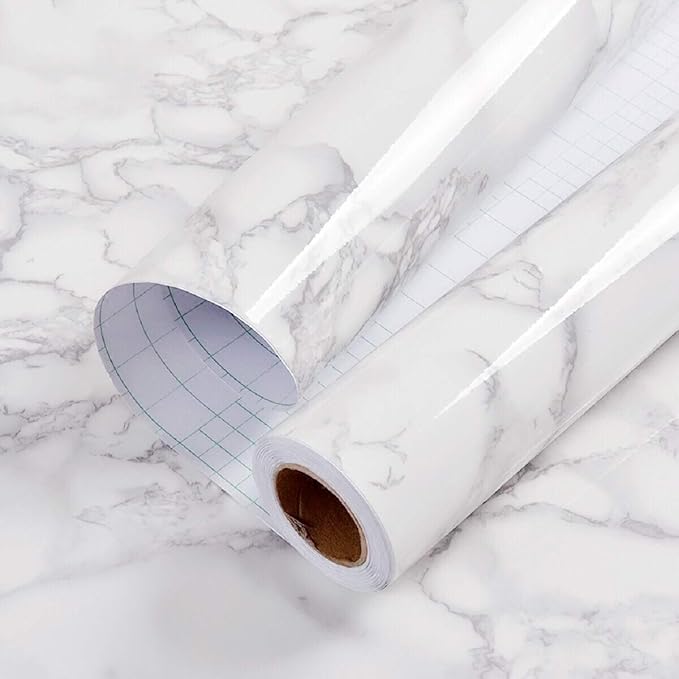 practicalWs Glossy Marble Contact Paper White Peel and Stick for Countertop | Grey Granite Thick Removable Wallpaper for Kitchen Cabinets Furniture Refurbishment Wall Decor Vinyl Wrap - Image 9