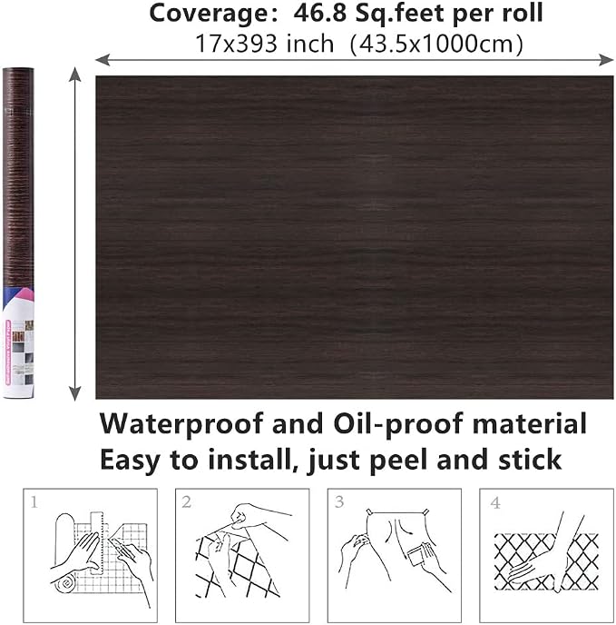 Arthome 16.5" x393"Peel and Stick Wood Contact Paper Self-Adhesive Brown Walnut Wallpaper,Decorative Vinyl Film for Countertop,Cabinets,Shelf,Drawer Liner,Easy to Clean Removable Wall Covering - Image 7
