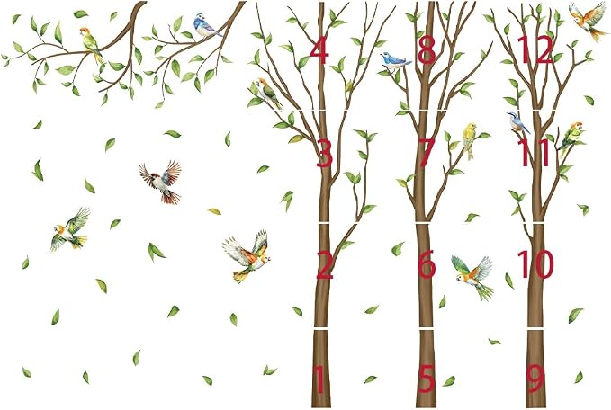Family Tree Wall Sticker Green Leaf Birds Wall Art Decor Large Tree Branch Wall Decal Peel and Stick Woodland Animals Wall Sticker for Bedroom - Image 8