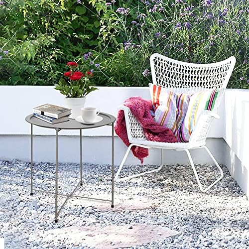 Garden 4 you Folding Tray Metal Side Table 2PC Grey Round End Table Cyan Sofa Small Accent Fold-able Table, Round End Table Tray, Next to Sofa Table, Snack Table for Living Room and Bed Room - Image 7