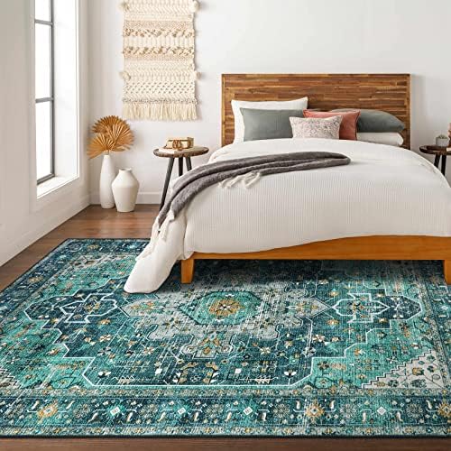 Moynesa Ultra-Thin Vintage Area Rug - 9x12 Large Living Room Rug, Non-Slip Stain Resistance Low Pile Bedroom Mat, Oriental Indoor Office Floor Carpet for Dining Room Kitchen Table Dorm - Image 6