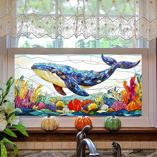HOMETITUTE Whale Ocean Sea Life Privacy Window Film 39.3x17.7 Inch PVC - Image 6