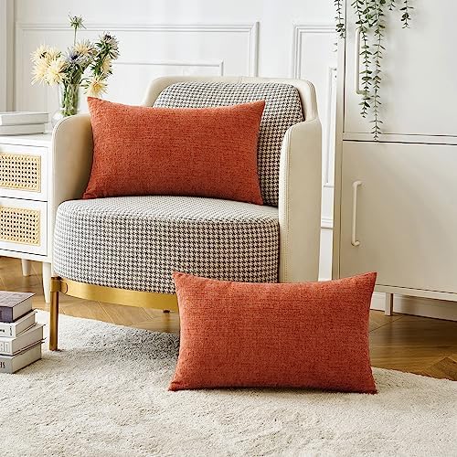MIULEE Soft Chenille Fall Lumbar Throw Pillow Covers Burnt Orange 12x20 - Image 6