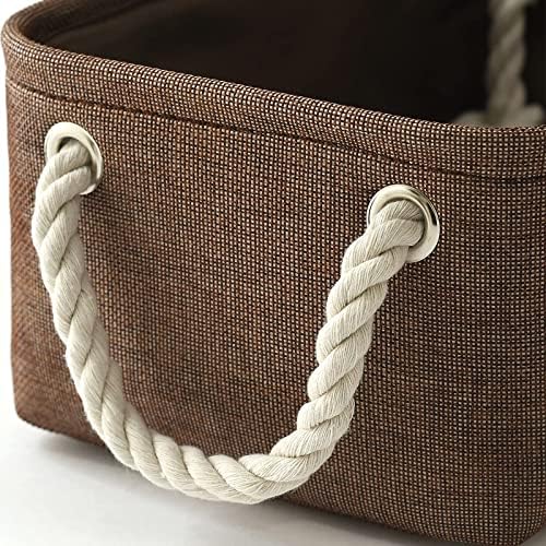 TheWarmHome Storage Basket for Organizing - 12x8x5 inch Small 6 Pack Collapsible Storage Bin for Shelves with Handles, Canves Storage Box for Cloth Closet Organizer Gift Toy (Brown) - Image 7