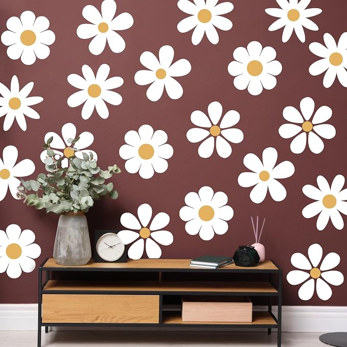 TaoBary 12 Sheet Daisy Wall Sticker Decal,White, Yellow,Novelty Style | Big Flower Wall Sticker, Pink White Floral Decal, Daisy Bedroom Room Decor, Removable Peel and Stick, Nursery Home Wall Decor - Image 9