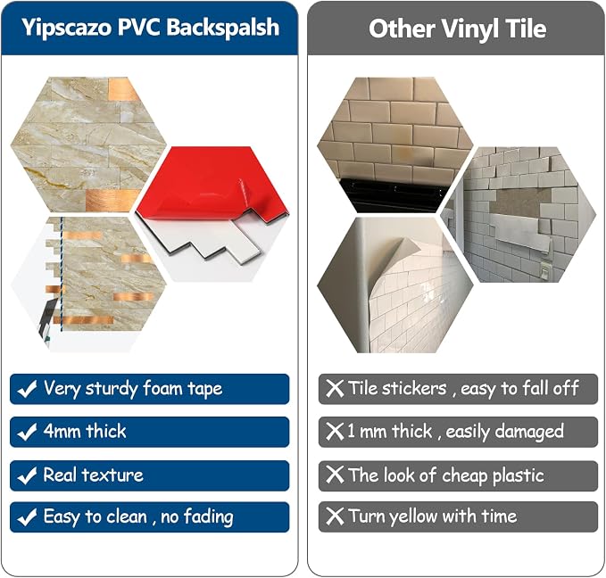 Yipscazo 5 Sheets Peel and Stick Stone Metal Tile Backsplash, Stick on Tiles for Backsplash Kitchen, Bathroom, Laundry Room, Camper, Fireplace (12'' X 12'', Polished Beige) - Image 7