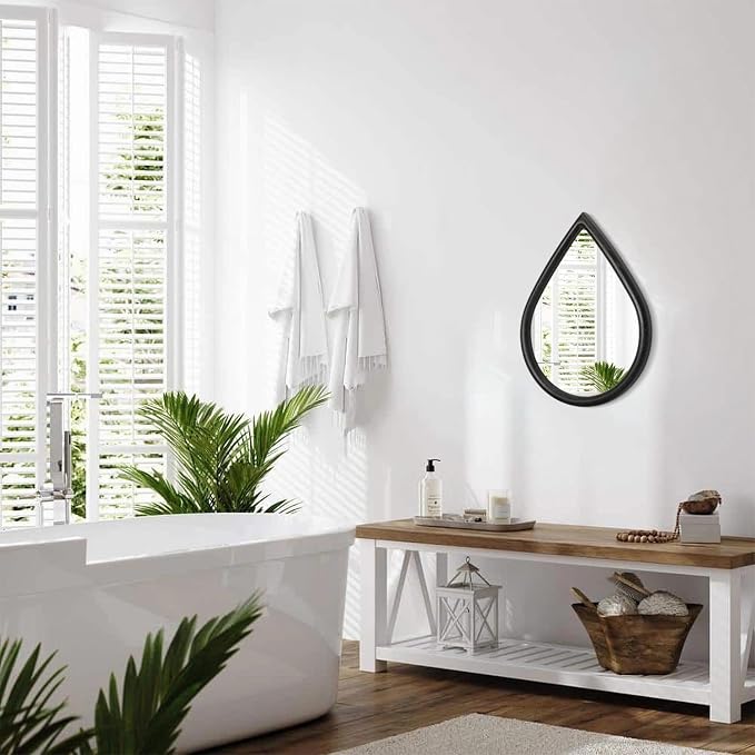 Wood Frame Teardrop Mirror Black Wall Hanging Mirrors Farmhouse Small Decorative Mirrors Oval Unique Mirror for Bathroom Living Room Entryway Hallway - Image 7