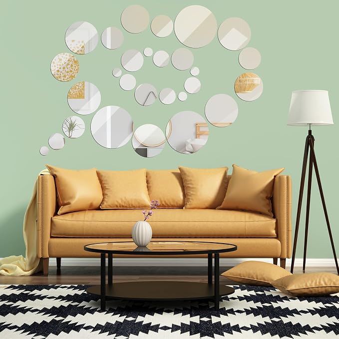 Jetec 56 Pcs 28 Pcs Round Glass Mirror Tiles for Wall - Image 6