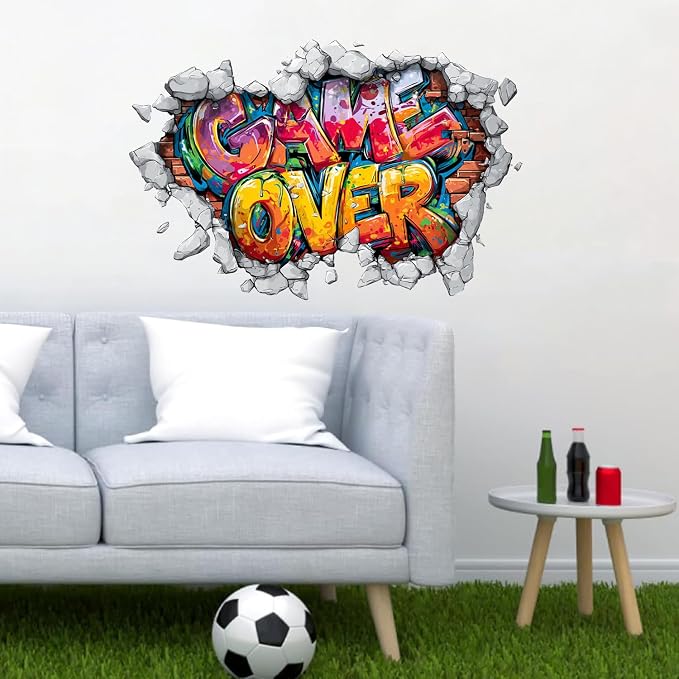Game Over Wall Decals Stickers, Graffiti Letter Wall Art Peel and Stick, Removable Vinyl Wall Decor for Bedroom, Living Room, Office, Home Decoration - Image 9
