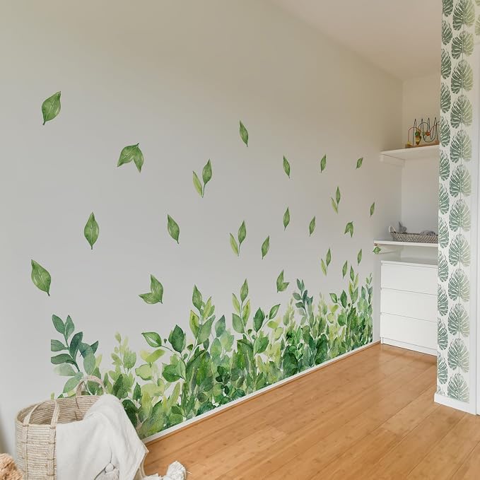 3 Pieces Green Leaves Wall Decals Vinyl Green Vines Wall Stickers Removable Art Murals Peel and Stick Leaves Decor for Girls Bedroom Living Room Nursery - Image 5