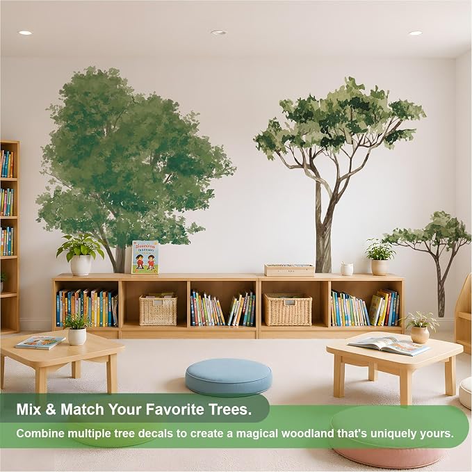 7.4 Ft x 5.9 Ft Maple Tree Wall Decals, Extra Large for Kids Room | Self-Adhesive Forest Wall Mural in a Muted Green Scandinavian Style, Ideal for Woodland Nursery and Classroom Decor - Image 6