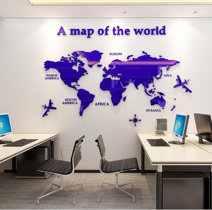 WINDIR 3D World Map Wall Stickers Decor Murals DIY Decal Blue 47x24 inch, Acrylic Office Art Bedroom Living Room TV Wall (Blue: 120x60 cm) Medium - Image 6
