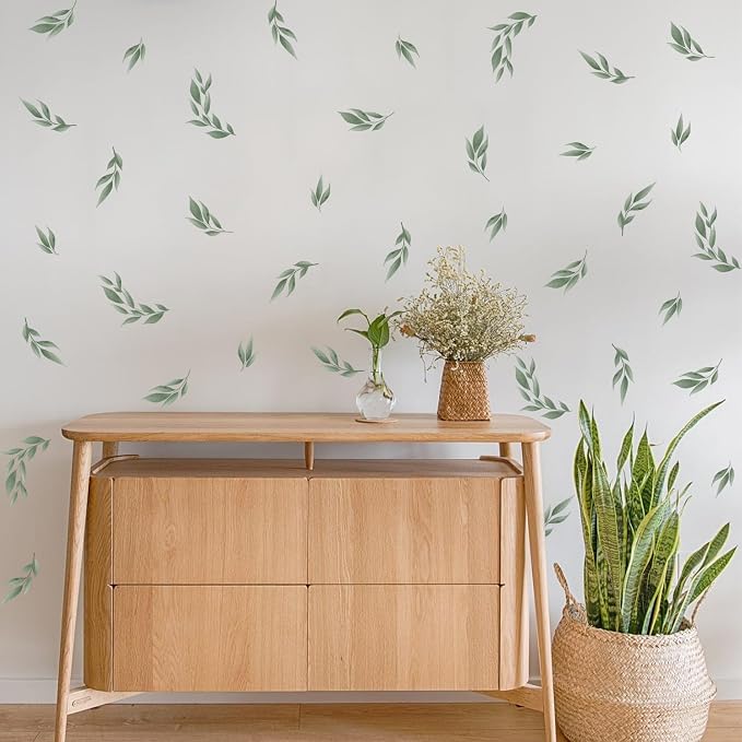 LHIUEM Green Leaves Stickers 56 PCS Boho Decals Sage Green Wallpaper Watercolor Olive Leaf Decals Fresh Leaves Wall Art Greenery Wall Decor Botanical Plants Stickers for Living Room Bedroom Office - Image 7
