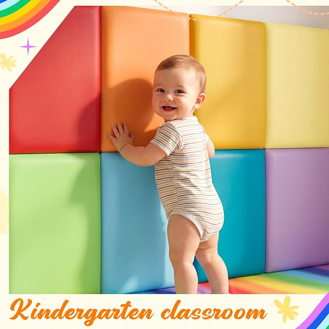 Hahafelt 8 Pack Wall Padding for Playroom Peel and Stick Headboard 19.69" x 11.81" x 1.18" 3D Anti Collision Upholstered Wall Panels Self Adhesive Headboard Panel for Protection(Rainbow Colors) - Image 7