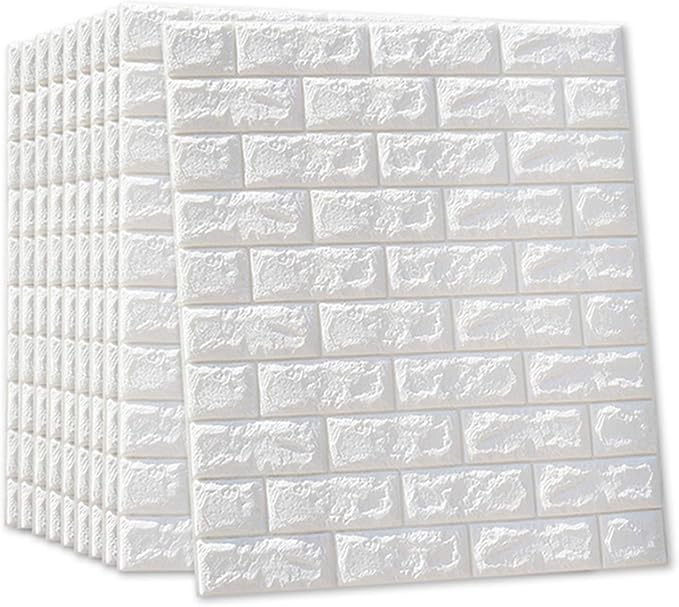 MYOYAY 10 Pcs 3D Wall Panels Peel and Stick 27.5 x 30.3 Inch (in Sum 57 sq.ft.) White Brick Wallpaper Self-Adhesive Foam Wall Panels for Living Room Bedroom Background Wall Decor - Image 9