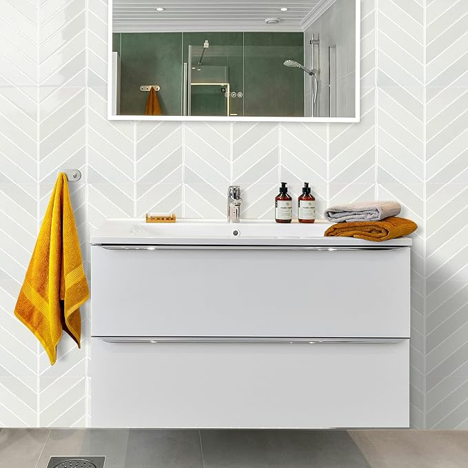 Select 5 Pack Peel and Stick Backsplash Chevron Tiles, 12x12in, Stone White | Extra Thick 3D Wall Panels, Heat & Water Resistant, Easy DIY Kitchen, Bathroom, Laundry, Fireplace & Rental Home Wall Décor - Image 7