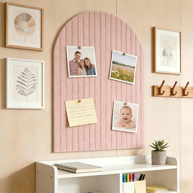 Large Arched Felt Bulletin Board, Sized 36" x 24" for Office & Wall Decor – 6 Customizable Adhesive Tiles with Pins are Perfect to Display Your Photos (Pink) - Image 5
