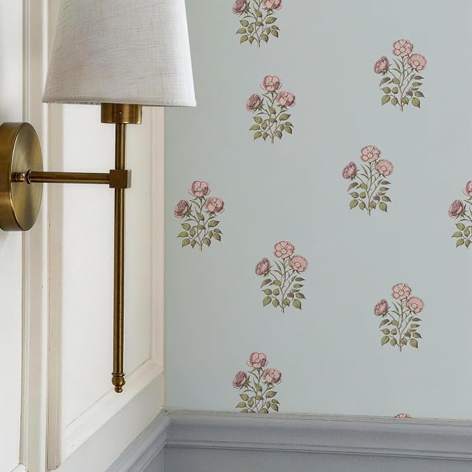 17.3" x 78.7" Vintage Blue Floral Wallpaper Peel and Stick Boho Wallpaper Removable Waterproof Rose Pattern Contact Paper for Bedroom, Bathroom, Home Wall - Image 7