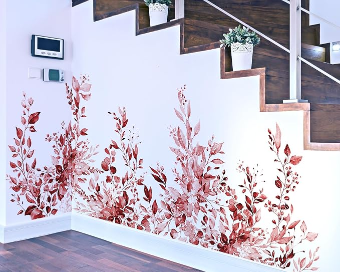 Burgundy Red Plants Leaves Wall Decals Peel and Stick, Large Floral Flowers Vinyl Wall Stickers, Removable Vine Home Decor Art for Bedroom Living Room Classroom Office - Image 9