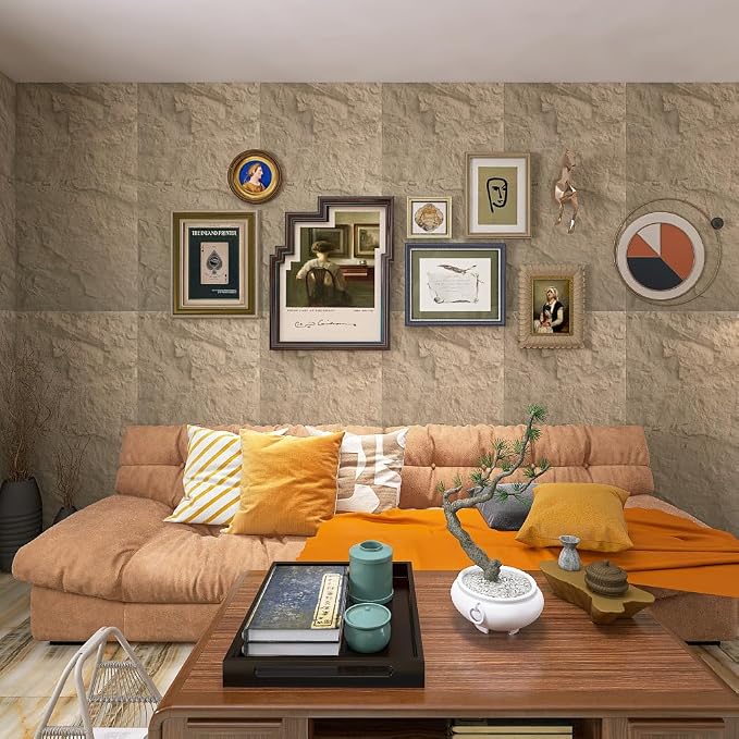 4-Pack 3D Faux Stone Wall Panels Rock Wall Panel Stone Yellow | 47.24"*23.62" PU Stone Wall Panels for Interior Decor, Lightweight & Waterproof - Image 6