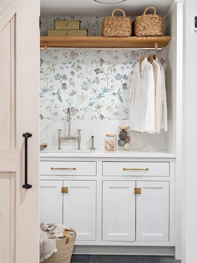 Ismoon Floral and Bird Peel Stick Wallpaper Blue Contact Paper 17.3x393in | Hummingbird Flower Wall Paper Removable Self Adhesive Waterproof Vinyl Wallpaper for Bedroom Cabinet Wall Decro - Image 9