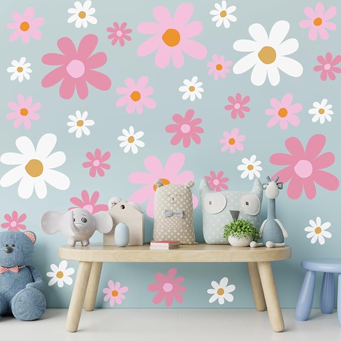 TaoBary 12 Sheet Daisy Wall Sticker Decals Pink White Flower Wall Stickers | Large Flower Wall Decals, Big Floral Decal, Daisy Bedroom Room Decor, Removable Peel and Stick, Nursery Home Wall Decor - Image 6