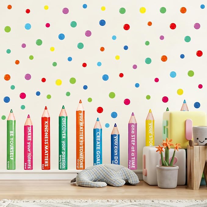 Inspirational Wall Decals, Multicolor Pencils Polka Dots Wall Stickers, Peel and Stick Motivational You Can Do It Wall Decor for Playroom Classroom Nursery Preschool Decoration - Image 6