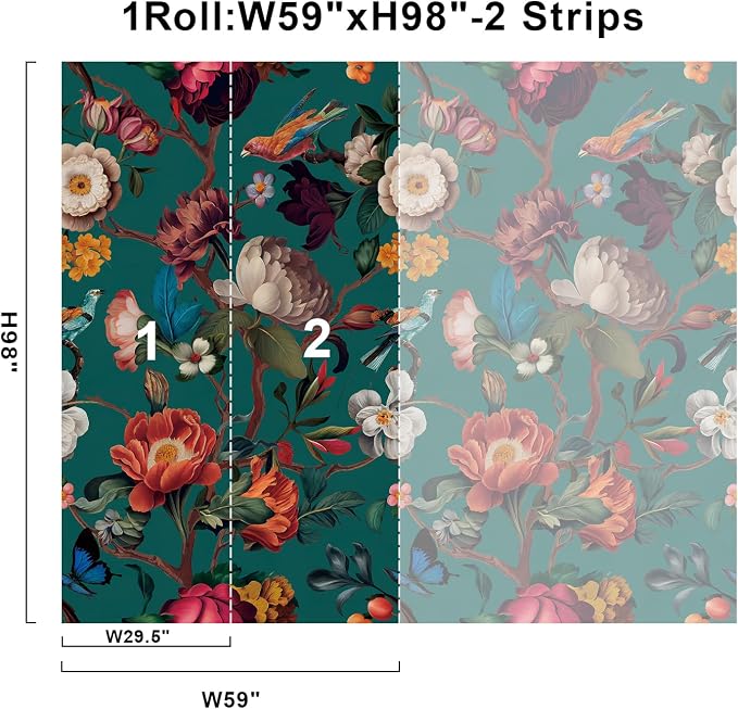 Zeeko Vintage Blue Floral Peel and Stick Wallpaper Mural, 98" x 59" | Large Flower Art Deco Wall Murals, Ideal for Bedroom TV Background Wall Paintings, Home Decor - Image 7