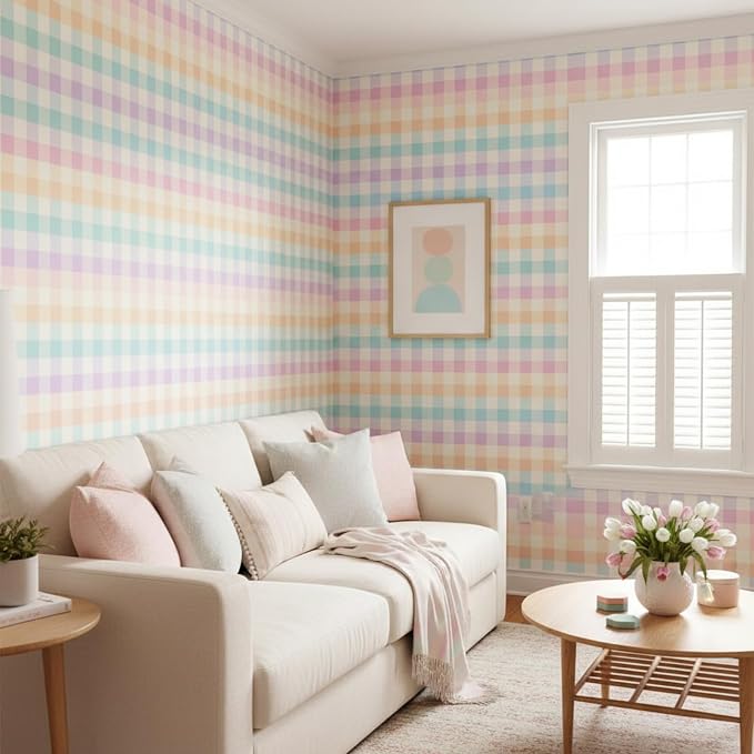 Drydiet Pastel Rainbow Checkered Wallpaper Peel Stick 15.8 x 118.1 | Self Adhesive, Colorful Pastel Design, Easy Apply Remove,Wall Sticker for Home Locker Dorm Classroom Living Room Decor - Image 6