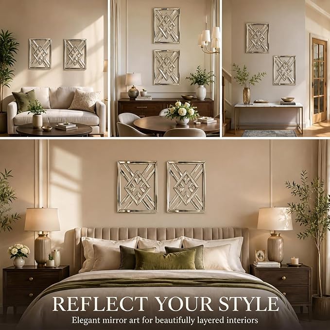 Square Decorative Wall Mirror 13 x 17 Inch, Silver Frameless Mirror Wall Decor with Beveled Edge, Modern Wall Mounted Accent Mirror for Living Room, Bedroom, Hallway, Set of 2 - Image 7