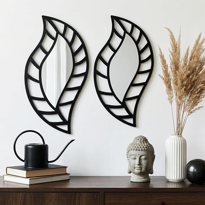 2 Pack Leaf Teardrop Wall Mirrors, 7.87x15.75 inches Black Decorative Wall Mounted Mirrors Acrylic Walls Mounted Decorations for Living Room Bedroom Bathroom Vanity Entryway Home Decor - Image 7