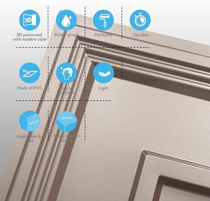 STICKGOO Glue-Up Ceiling Tiles, Golden Coffee, 24 x 24 in, 12 Pack | 2 x 2ft Drop ceiling panels, PVC decorative ceiling tiles, covers 48 sq ft, waterproof, lightweight - Image 8