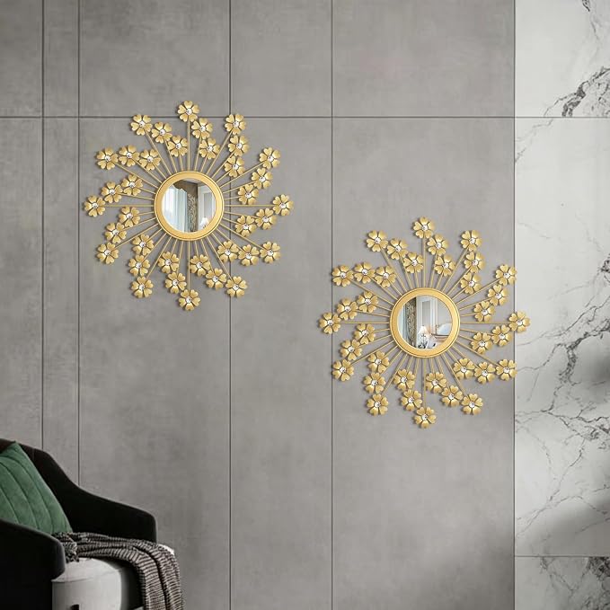 2 Pack Metal Mirrors for Wall Boho Sunburst Wall Mirror Home Decor Modern Decorative Wall Art for Bedroom Living Room Entryway - Image 7