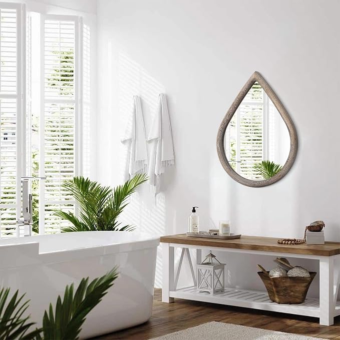 Teardrop Wall Mirror with Wood Framed Farmhouse Wall Hanging Mirrors for Wall Decor Irregular Decorative Mirror for Bedroom Living Room Bathroom 16x20 Inches - Image 7