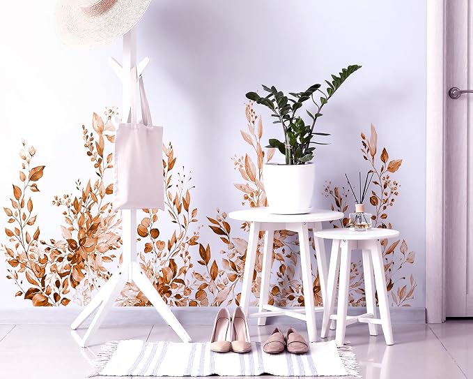 Orange Plants Leaves Wall Decals Peel and Stick, Large Floral Flowers Vinyl Wall Stickers, Removable Vine Home Decor Art for Bedroom Living Room Classroom Office - Image 9