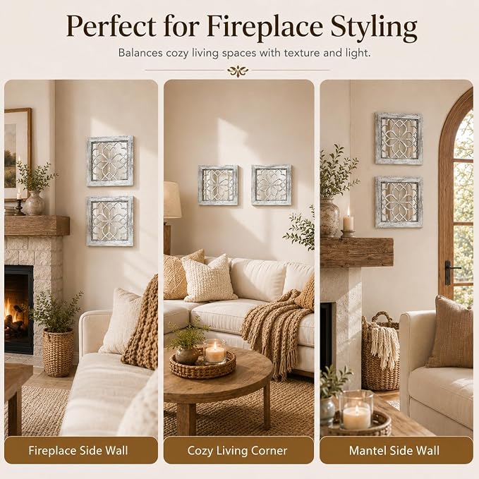 Boho Wall Mirror Decor, Set of 2 Rustic Farmhouse Accent Mirrors 12x12 Inch, Square Acrylic Shatterproof Vintage Style Mirror for Wall, Small Decorative Mirrors for Living Room, Bedroom, Grey - Image 8