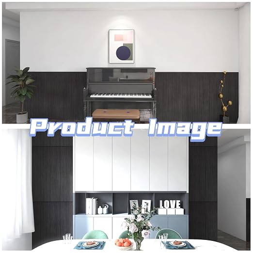 Modern Self-Adhesive Black Wood Slat Wall Panels, Peel and Stick, Decorative Wall Covering, 8-Pack 47.24x11.81in. Natural Wood Surface (Ebony) - Image 5