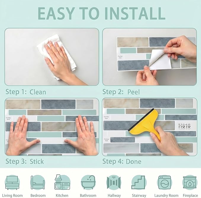 Arttown Peel and Stick 3D Wall Backsplash, 10-Sheet, 12" × 12" Blue Gray | Subway Tiles Self Adhesive Thicker Design Wall Tile Panel Wallpaper for Kitchen Bathroom Balcony - Image 7