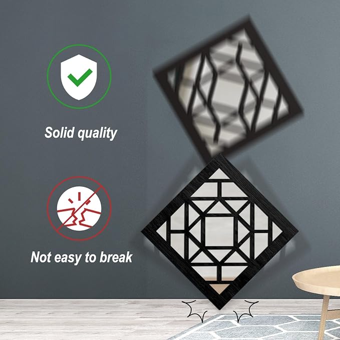 2 PCS Square Wall Mirror,Rustic Farmhouse Wall Mirrors,12 inch Small Mirror Art (style1 Black) - Image 8