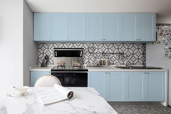 Dimoon 78.7''x17.7'' Blue Peel and Stick Wallpaper Contact Paper Modern Self Adhesive Wall Paper Removable Renter Friendly Textured Solid Color Shelf Cabinet Vinyl Roll (78.7''x17.7'',Light Blue) - Image 9